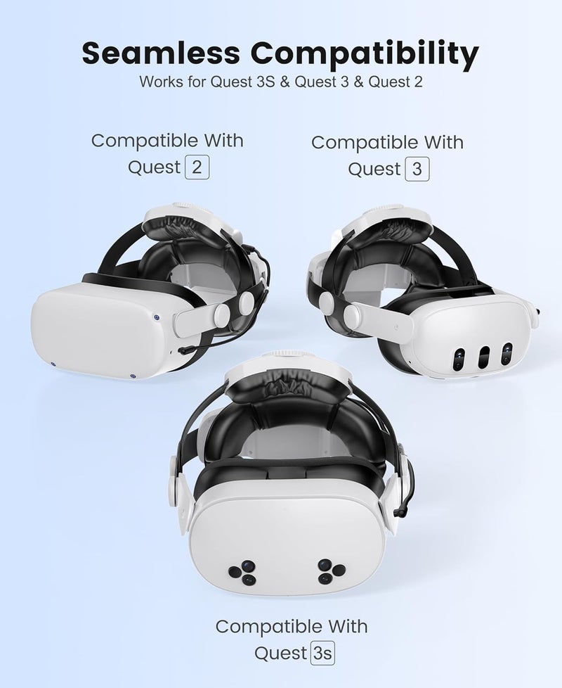 Kawaye حزام رأس لجهاز Meta Quest 3S/3/2 مع بطاريات قابلة للتبديل بسعة 15000mAh (7500 × 2) لوقت لعب من 6-8 ساعات، حزام رأس VR قابل للتعديل مع وسادة دعم كبيرة لتعزيز الدعم وتقليل الضغط - MQ2002 - Image 2